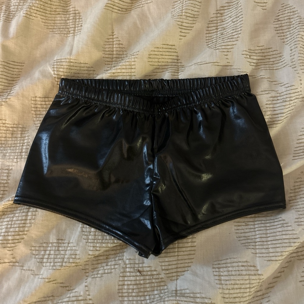Glossy Black Athletic Shorts with Elastic Waistband